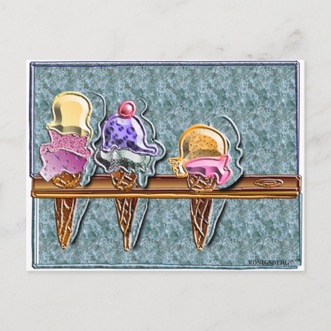 Carte Postale 3 cônes de crème glacée 1 (Devant)