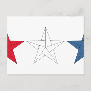 Carte Postale 3 étoiles Origami - Rouge, Blanc et Bleu