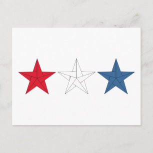 Carte Postale 3 étoiles Origami - Rouge, Blanc et Bleu