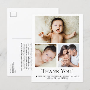 Carte Postale 3 photo bébé moderne Merci de statistiques de nais