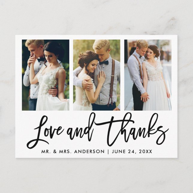 Carte Postale 3 Photo Écriture Moderne au Pinceau Mariage Amour  (Devant)