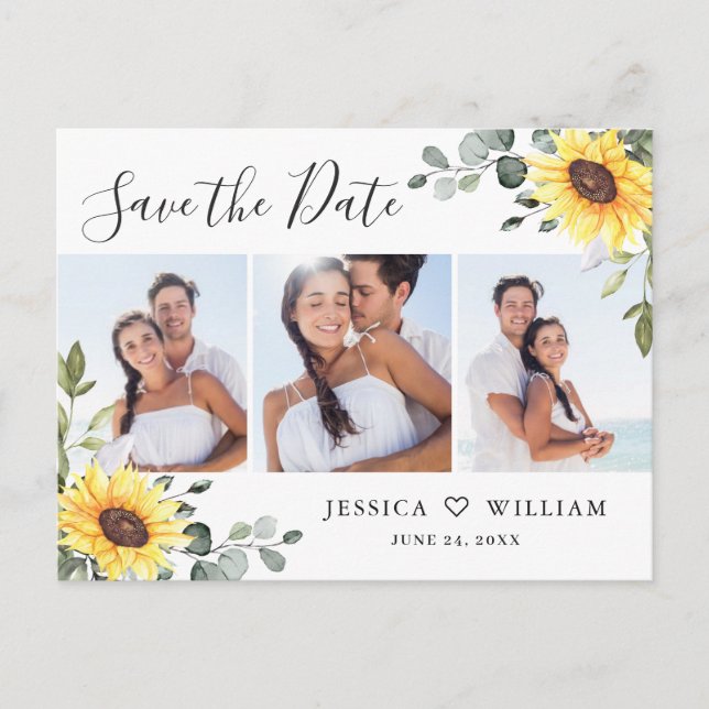 Carte Postale 3 Photo Eucalyptus Sunflower Wedding Enregistrer l (Devant)