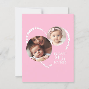 Carte Postale 3-Photo "Meilleure Maman du Monde" Joli Cœur Rose 