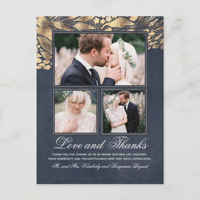 Carte Postale 3 Photos Gold et Mariage de marine Merci (Devant)