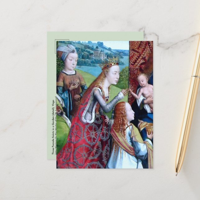 Carte Postale 3 Saints femmes dans un jardin (détail; M 070) (Devant/Arrière en situation)