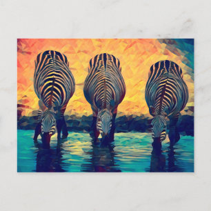 Carte Postale 3 Zèbres safari dans la jungle animale Abstraite o