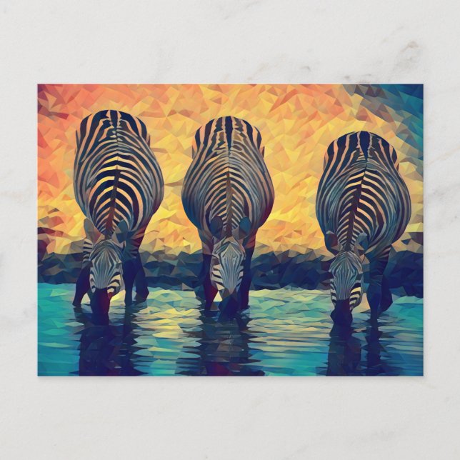 Carte Postale 3 Zèbres safari dans la jungle animale Abstraite o (Devant)