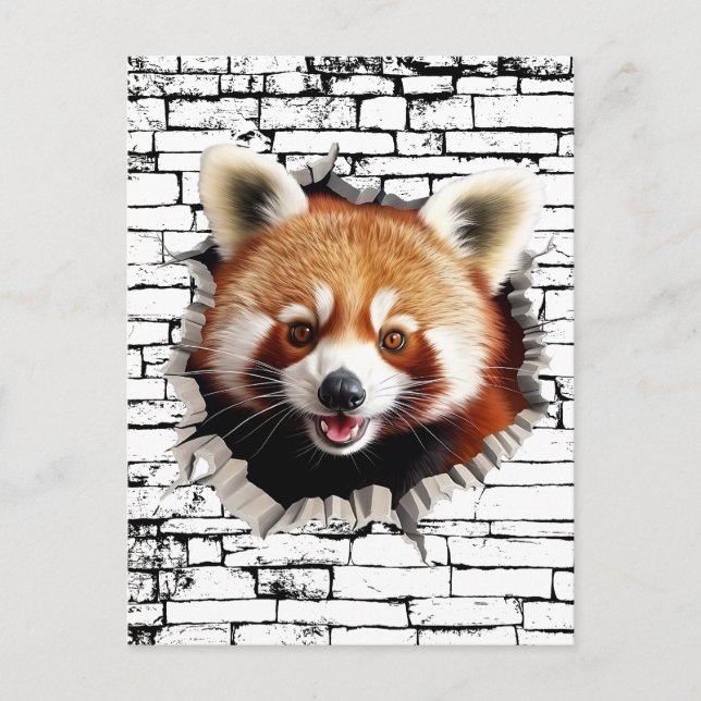 Carte Postale 3D Red Panda Wall Break Art – Realistic Safari (Devant)