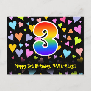 Carte Postale 3e anniversaire : motif Fun Hearts, arc-en-ciel 3