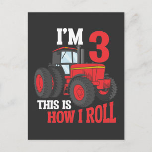Carte Postale 3e anniversaire Tracteur aimer enfant 3 ans agricu