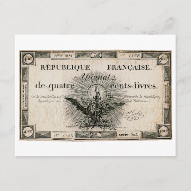 Carte Postale 400 Livres Révolution française Assignat Note banc (Devant)