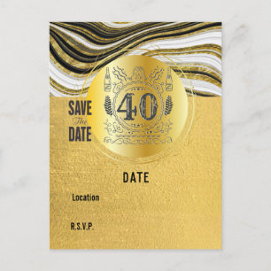 Carte Postale 40e anniversaire Black and Gold Modern Enregistrer