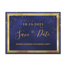 40e anniversaire bleu foncé or enregistrer la date