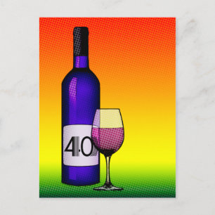 Carte Postale 40e anniversaire : bouteille de vin & verre