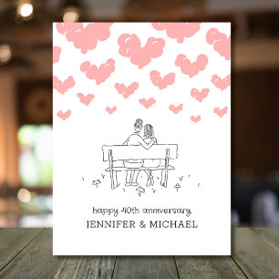 Carte Postale 40e anniversaire de mariage Couple marié coeurs