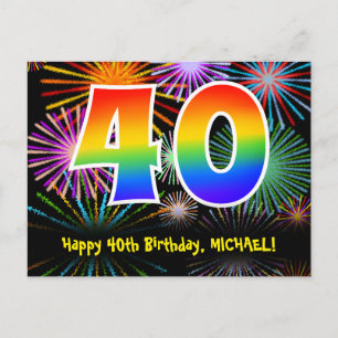 Carte Postale 40e anniversaire - Fun Motif Fireworks + Arc-en-ci