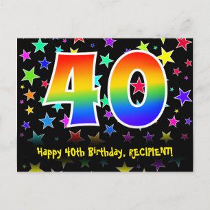 Carte Postale 40e anniversaire : Fun Stars Motif, Rainbow 40, No