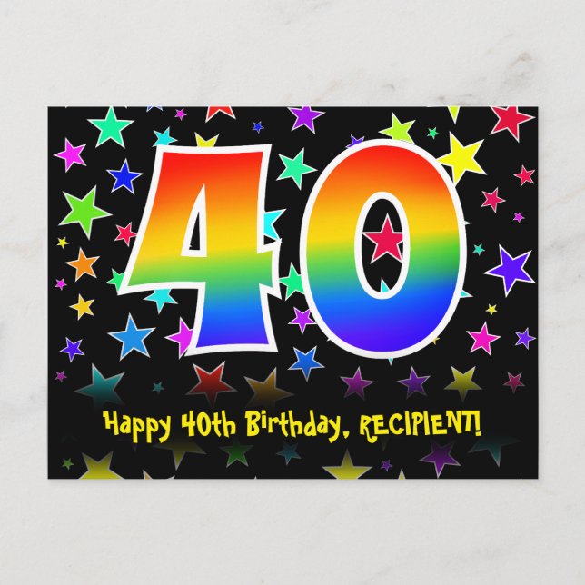 Carte Postale 40e anniversaire : Fun Stars Motif, Rainbow 40, No (Devant)