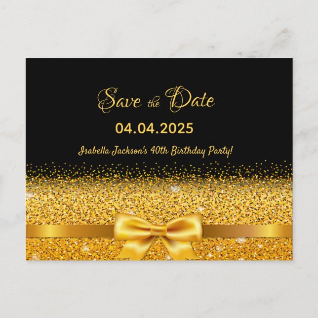 Carte Postale 40e anniversaire noir or arc enregistrer la date (Devant)