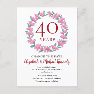 Carte Postale 40e Anniversaire Ruby Floral Rose Date de changeme