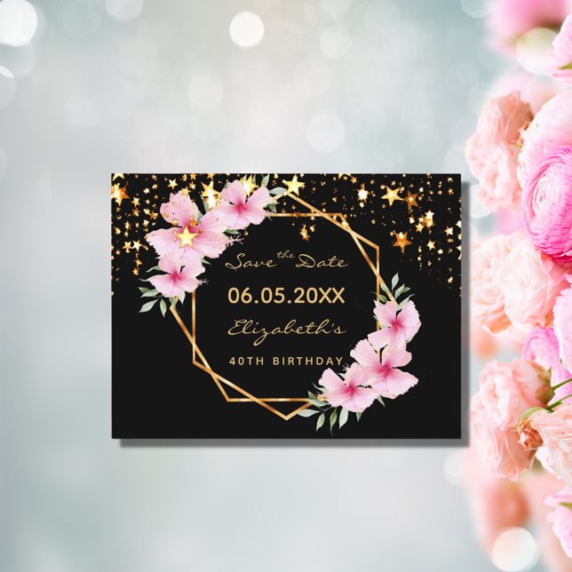 Carte Postale 40e anniversaire Save the Date tropicale noir étoi (Créateur téléchargé)