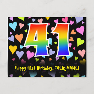 Carte Postale 41e Anniversaire : motif coeurs amusants, arc-en-c