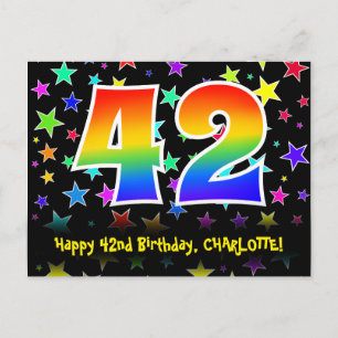 Carte Postale 42e Anniversaire : Motif Étoiles Amusantes, Arc-en