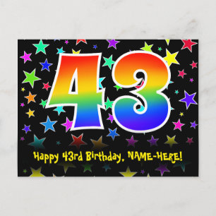 Carte Postale 43e anniversaire : Fun Stars Motif, Arc-en-ciel 43