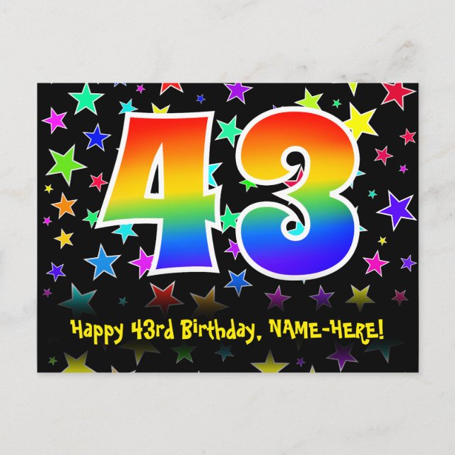 Carte Postale 43e Anniversaire : motif d'étoiles amusantes, arc- (Devant)
