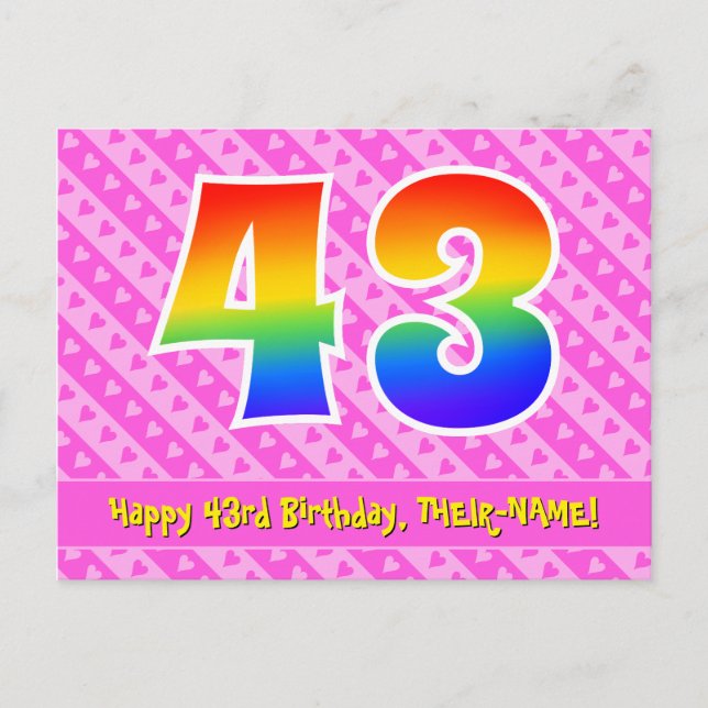 Carte Postale 43e anniversaire : Rayures roses et cœurs, Arc-en- (Devant)