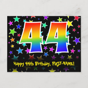 Carte Postale 44e anniversaire : Fun Stars Motif, Rainbow 44, No