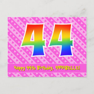 Carte Postale 44e anniversaire : Pink Stripes & Hearts, Arc en c