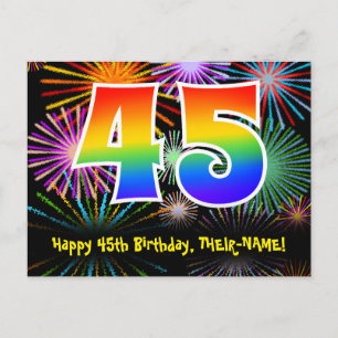 Carte Postale 45e anniversaire - Fun Motif feux d'artifice + Arc