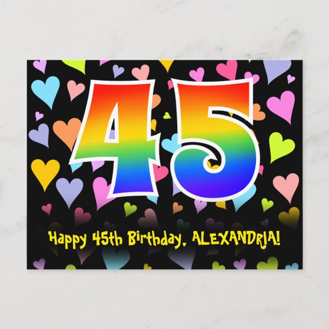 Carte Postale 45e anniversaire : motif coeurs amusants, 45 arc-e (Devant)
