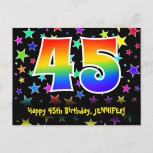 Carte Postale 45e Anniversaire : Motif Étoiles Amusantes, Arc-en
