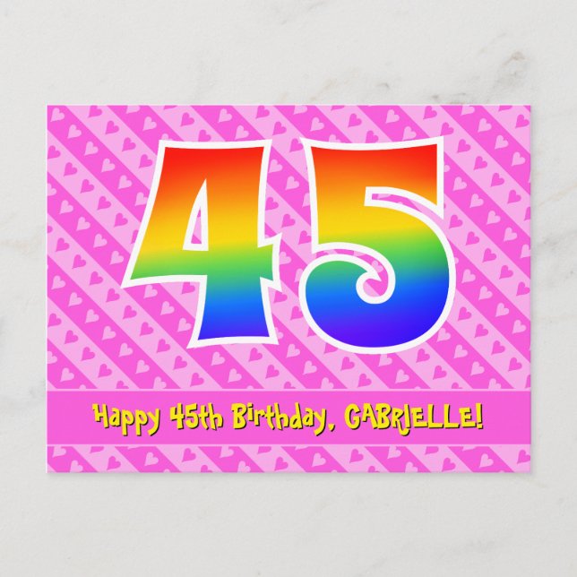 Carte Postale 45e anniversaire : Rayures roses et cœurs, Arc-en- (Devant)