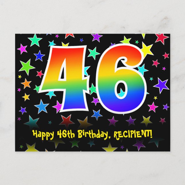 Carte Postale 46e anniversaire : Fun Stars Motif, Arc-en-ciel 46 (Devant)
