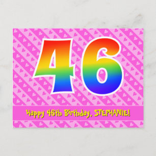 Carte Postale 46e anniversaire : Pink Stripes & Hearts, Arc en c