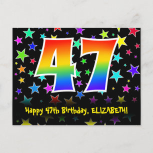 Carte Postale 47e anniversaire : Fun Stars Motif, Rainbow 47, No