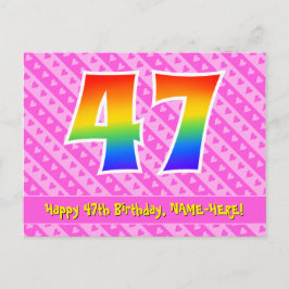 Carte Postale 47e anniversaire : Pink Stripes & Hearts, Arc-en-c