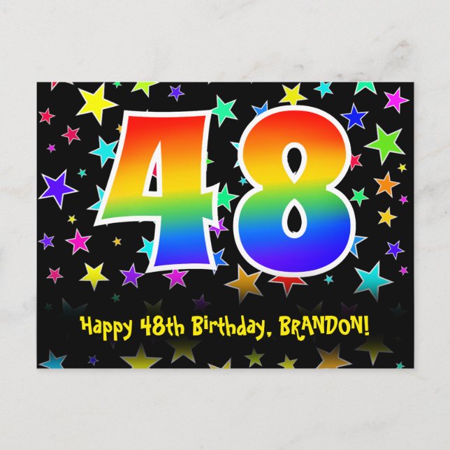 Carte Postale 48e Anniversaire : motif d'étoiles amusantes, arc- (Devant)