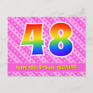 Carte Postale 48e anniversaire : Pink Stripes & Hearts, Arc-en-c