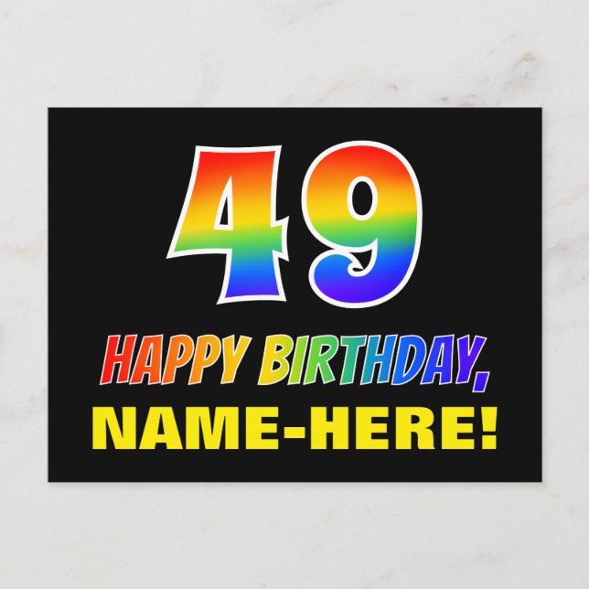 Carte Postale 49e anniversaire : Bold, amusant, simple, arc-en-c (Devant)