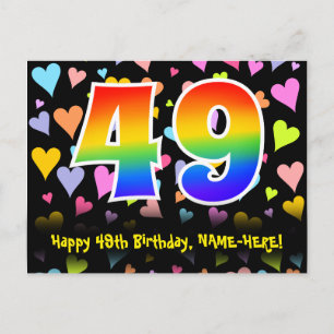 Carte Postale 49e anniversaire : motif de cœurs amusants, arc-en
