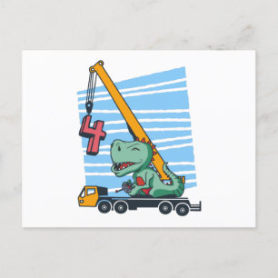 Carte Postale 4 ans 4Anniversaire grue mobile Dinosaur