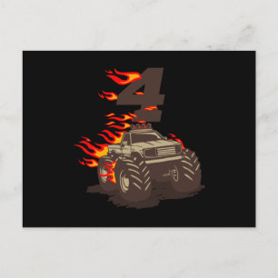 Carte Postale 4 BISTHDAY MONSTER TRUCK 4th Birthday Boy Truck