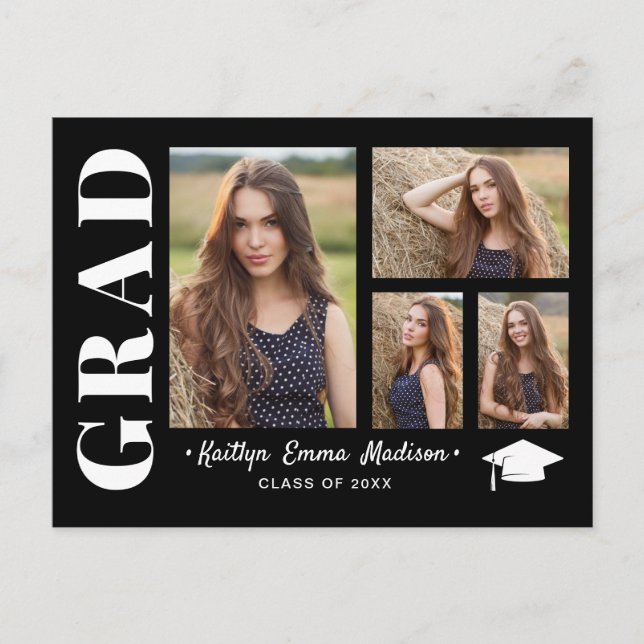 Carte Postale 4 Collage photo Script moderne noir & blanc Grad (Devant)