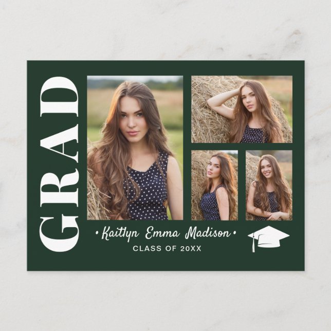 Carte Postale 4 Collage photo Script moderne Vert Grad (Devant)
