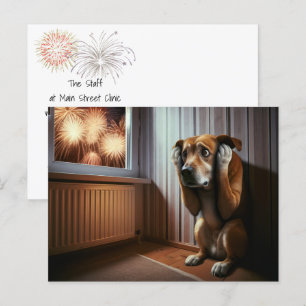 Carte Postale 4 juillet Chien et feux d'artifice