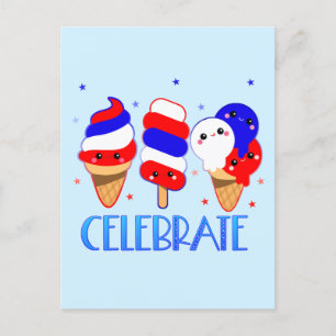 Carte Postale 4 juillet Crème glacée fête l'indépendance 
